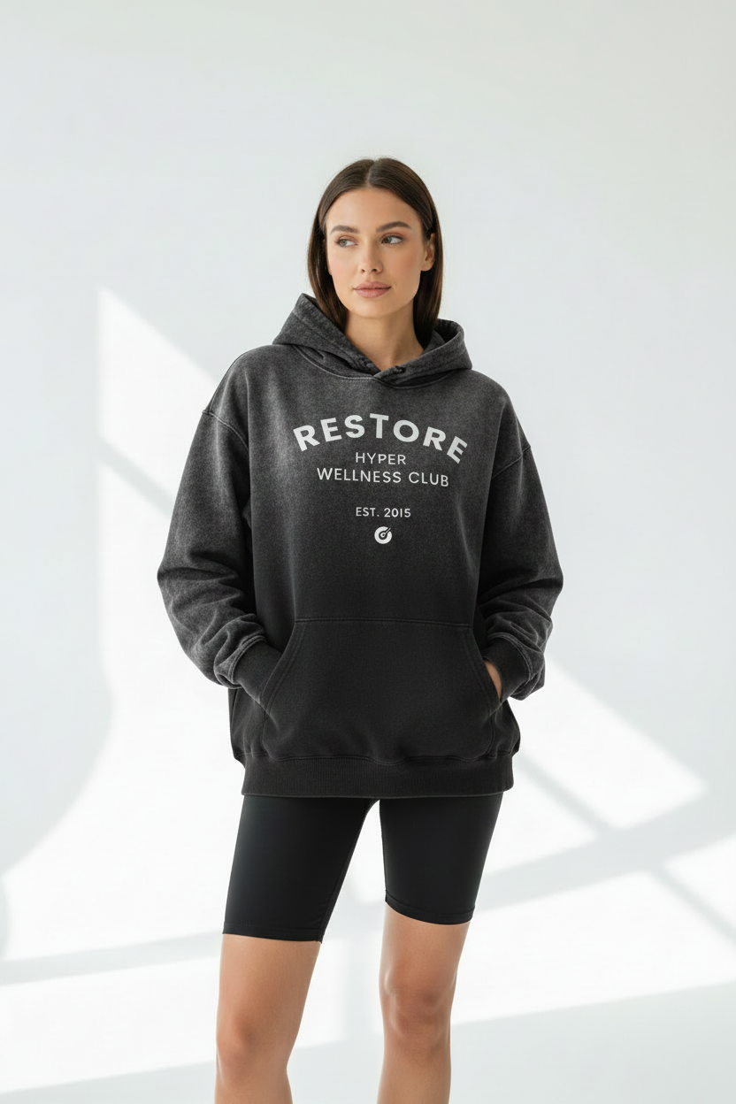 Black Hoodie Faded Female Mockup