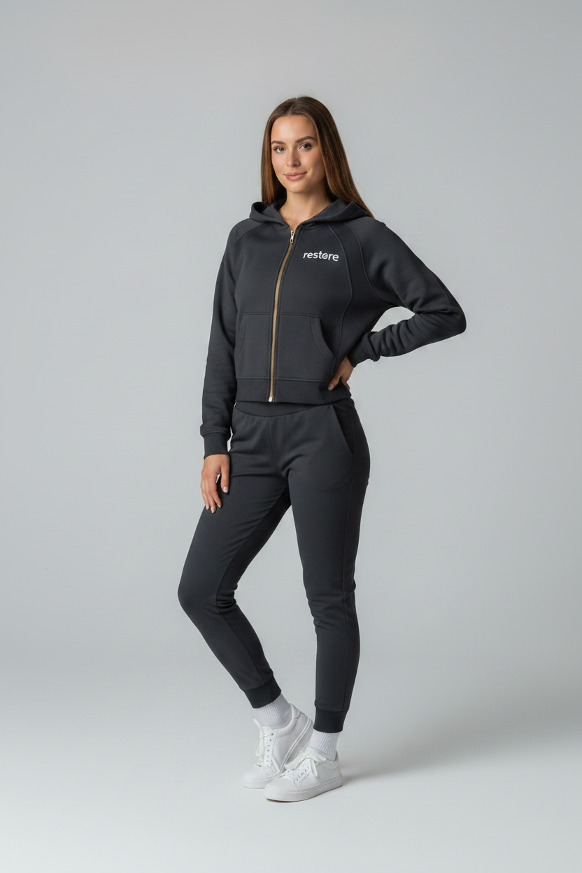 Charcoal Hoodie - Front with Joggers