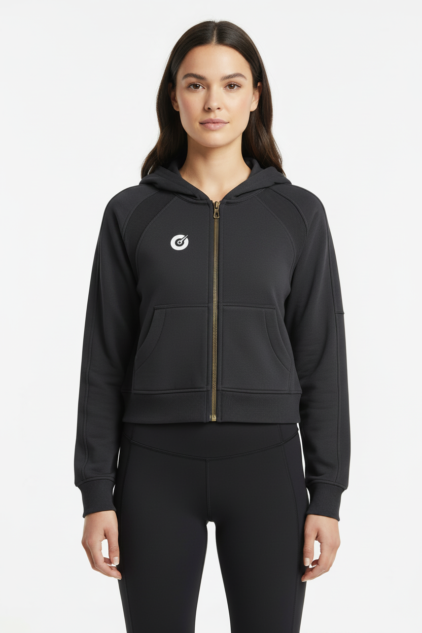 Dial Cropped Zip-Through Hoodie - Front Fixed