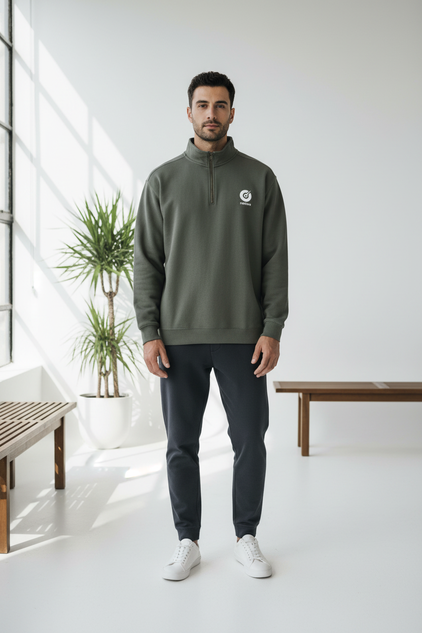 Olive Grey Quarter Zip Studio Shot
