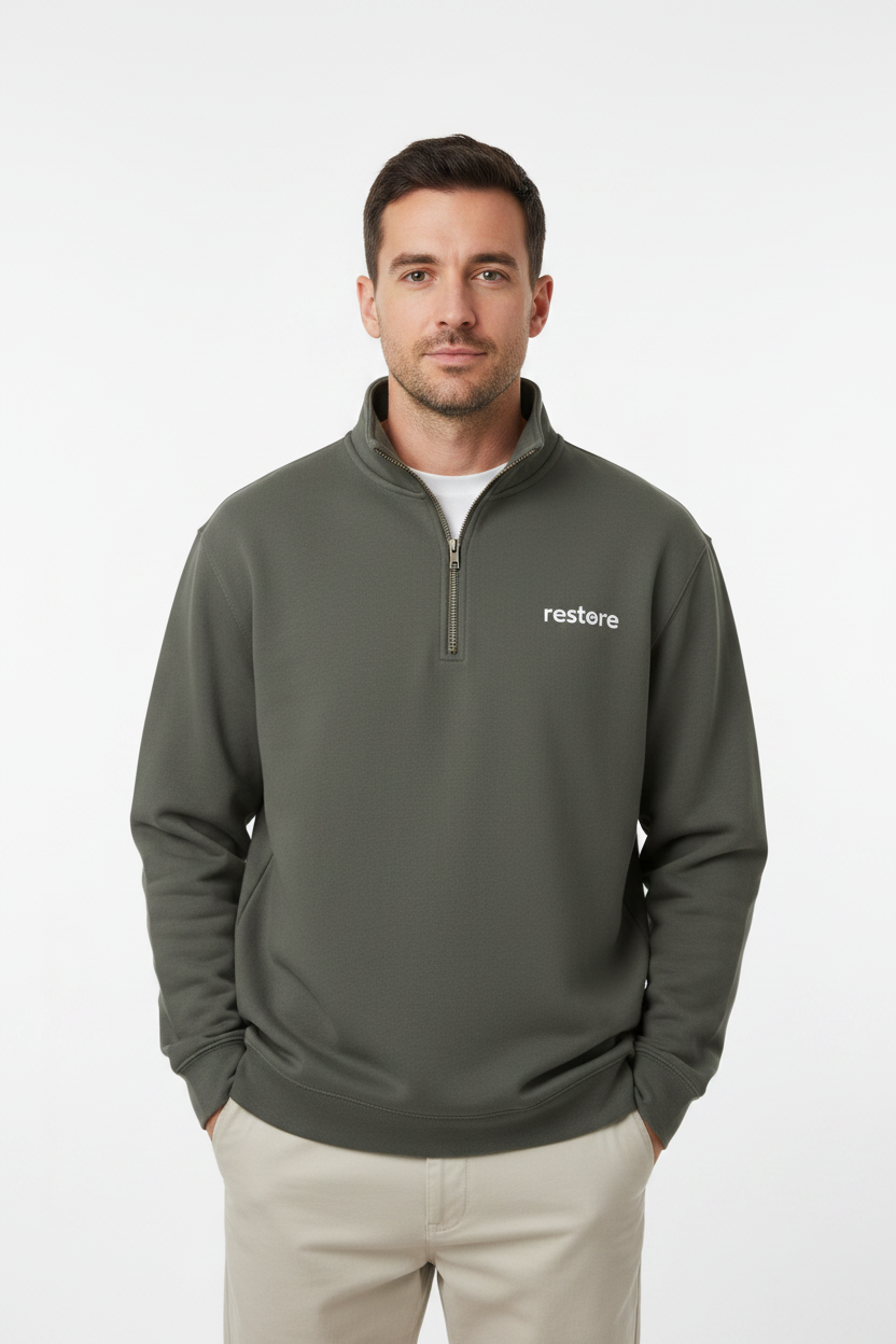 Olive Grey Quarter Zip Sweatshirt - Studio