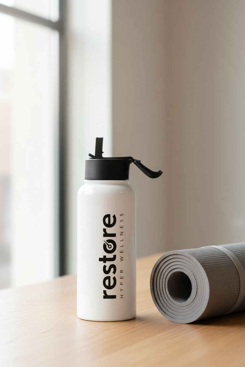 Restore Logo Water Bottle Lifestyle Mockup