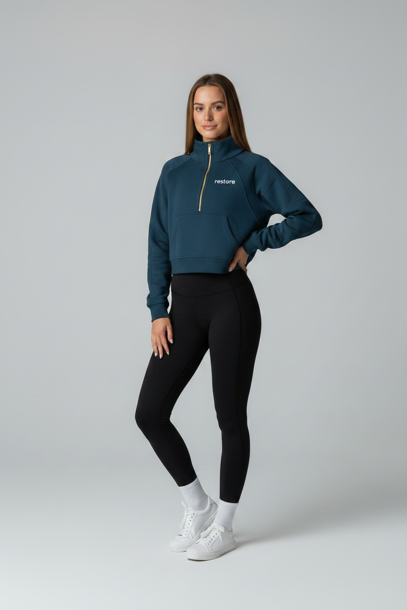 Teal Quarter Zip - Leggings Pose